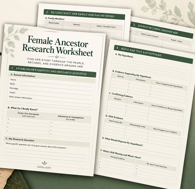 Female Ancestor Research Worksheet cover